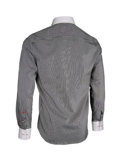Herrenhemd, Giorgio Capone, schwarz-weiß gestreift, weiße Akzente, 100% Baumwolle Rückansicht — Giorgio Capone Premium Herrenmode