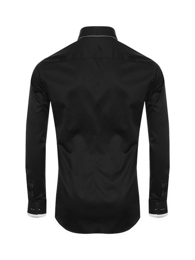 Herrenhemd, Giorgio Capone, schwarz, weiße Akzente, Doppelkragen, Größe XL, 100% Baumwolle Rückansicht — Giorgio Capone Premium Herrenmode