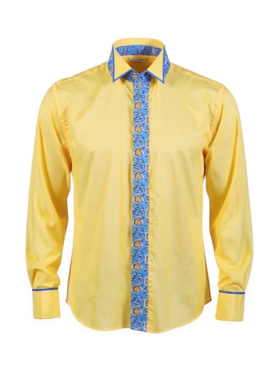Herrenhemd, Giorgio Capone, Spezial, gelb, blau-gelbe Design-Akzente, French Cuff, Größe XL, 100% Baumwolle — derzeit ausverkauft