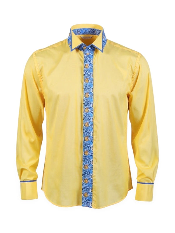 Herrenhemd, Giorgio Capone, Spezial, gelb, blau-gelbe Design-Akzente, French Cuff, Größe XL, 100% Baumwolle — blau-gelbe Design-Akzente | Giorgio Capone Premium Mode