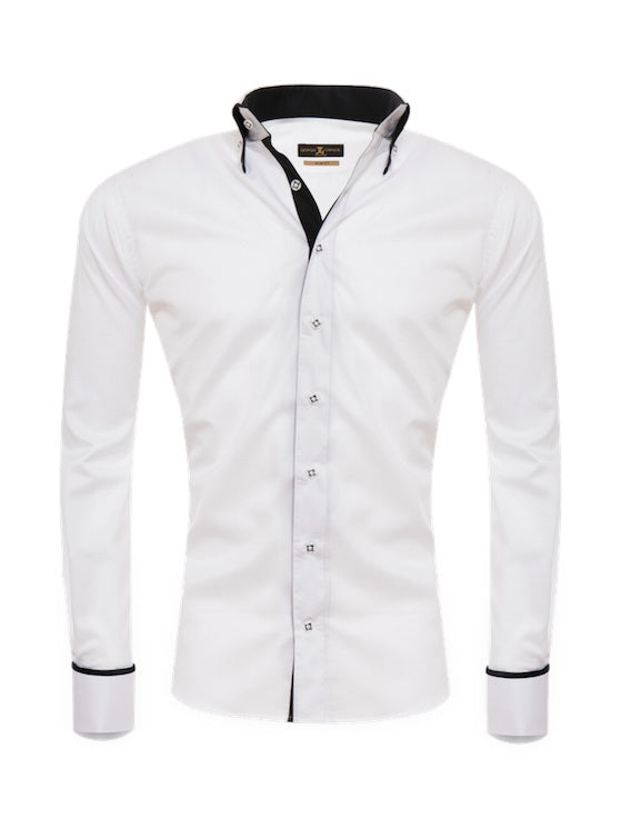 Herrenhemd, Giorgio Capone Spezial, weiß, schwarze GC Akzente, Doppelkragen, French Cuff, 100% Baumwolle — schwarze GC Akzente | Giorgio Capone Premium Mode