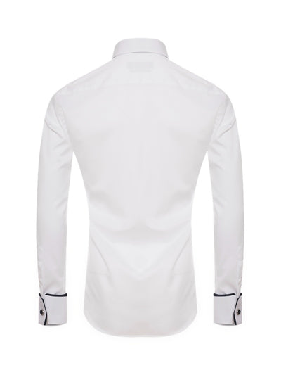 Herrenhemd, Giorgio Capone Spezial, weiß, schwarze GC Akzente, Doppelkragen, French Cuff, 100% Baumwolle Rückansicht — Giorgio Capone Premium Herrenmode