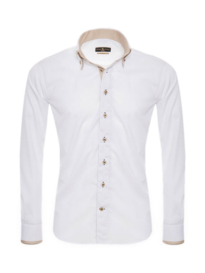Herrenhemd, Giorgio Capone, weiß, beige Akzente, Doppelkragen, 100% Baumwolle — reduziert | Giorgio Capone Sale
