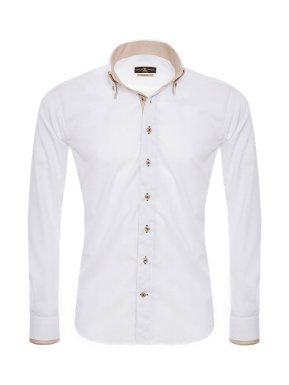 Herrenhemd, Giorgio Capone, weiß, beige Akzente, Doppelkragen, 100% Baumwolle — beige Akzente | Giorgio Capone Premium Mode