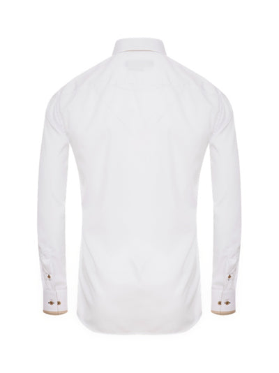 Herrenhemd, Giorgio Capone, weiß, beige Akzente, Doppelkragen, 100% Baumwolle Rückansicht — Giorgio Capone Premium Herrenmode