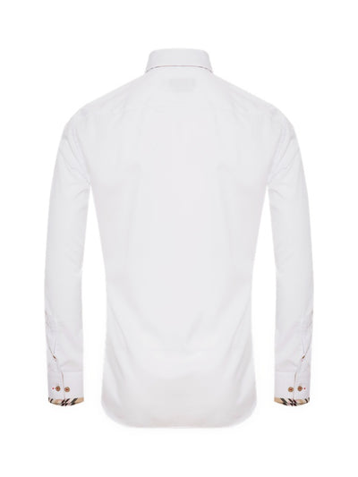 Herrenhemd, Giorgio Capone, weiß, beige gestreifte Akzente, Doppelkragen, Größe L, 100% Baumwolle Rückansicht — Giorgio Capone Premium Herrenmode