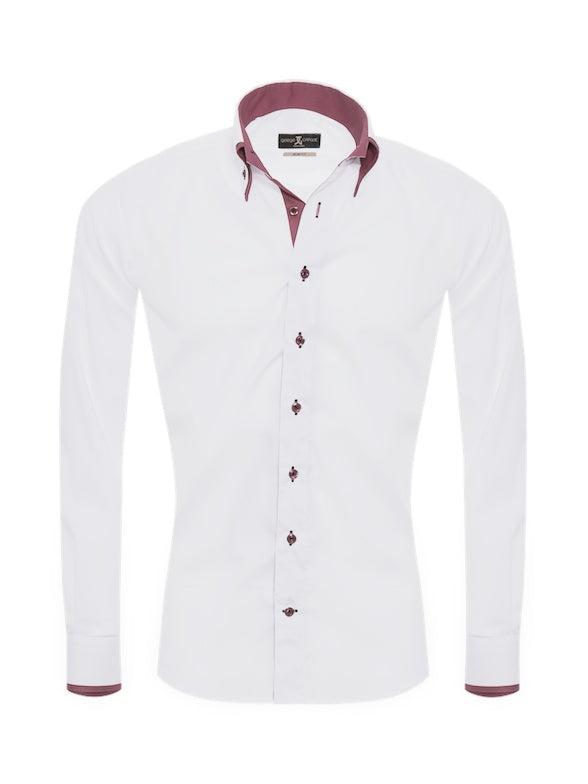Herrenhemd, Giorgio Capone, weiß, rote Akzente, Slim Fit, Größe XXL, 100% Baumwolle, bügelfrei — rote Akzente | Giorgio Capone Premium Mode