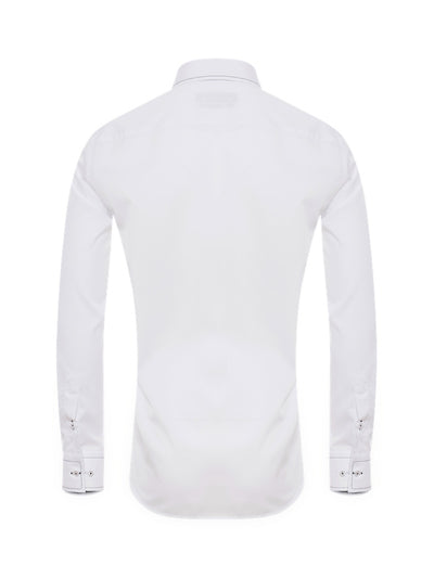 Herrenhemd, Giorgio Capone, weiß, schwarze Naht, Größe L, 100% Baumwolle, bügelfrei Rückansicht — Giorgio Capone Premium Herrenmode