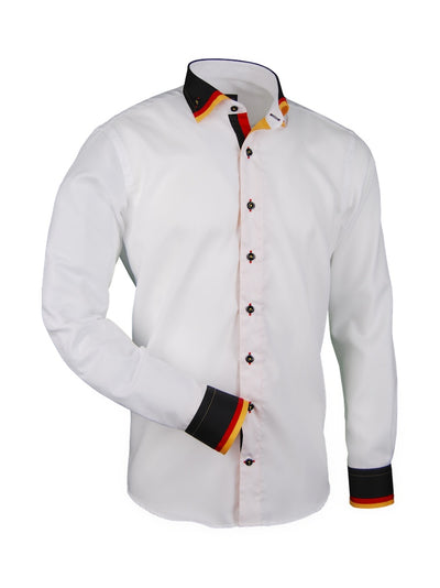 Herrenhemd, Giorgio Capone, WM2026-Spezial, weiß, schwarz-rot-gold Akzente, Slim Fit, 100% Baumwolle, bügelfrei — reduziert | Giorgio Capone Sale