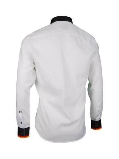 Herrenhemd, Giorgio Capone, WM2026-Spezial, weiß, schwarz-rot-gold Akzente, Slim Fit, 100% Baumwolle, bügelfrei Rückansicht — Giorgio Capone Premium Herrenmode