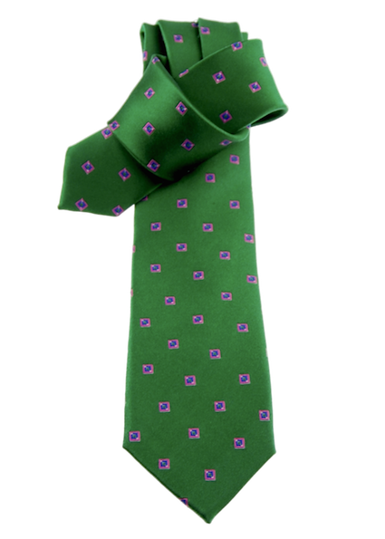 Krawatte, grün mit blau-violetten Tupfen, 100% Seide