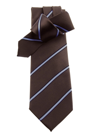 Krawatte, chocolate-braun mit azurblauen Streifen, 100% Seide