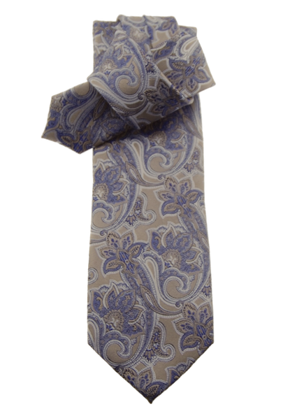 Krawatte, beige hellblau & weiß, Paisley-Muster, 100% Seide