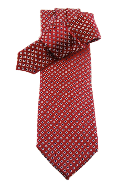 Krawatte, rot mit blau-silbernen Rauten, 100% Seide