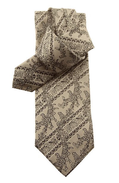 Krawatte, beige weiß und braun, florales Muster, 100% Seide