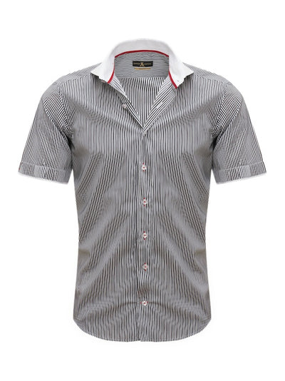 Kurzarm-Herrenhemd, Giorgio Capone, schwarz-weiß gestreift, Slim Fit, 100% Baumwolle — reduziert | Giorgio Capone Sale