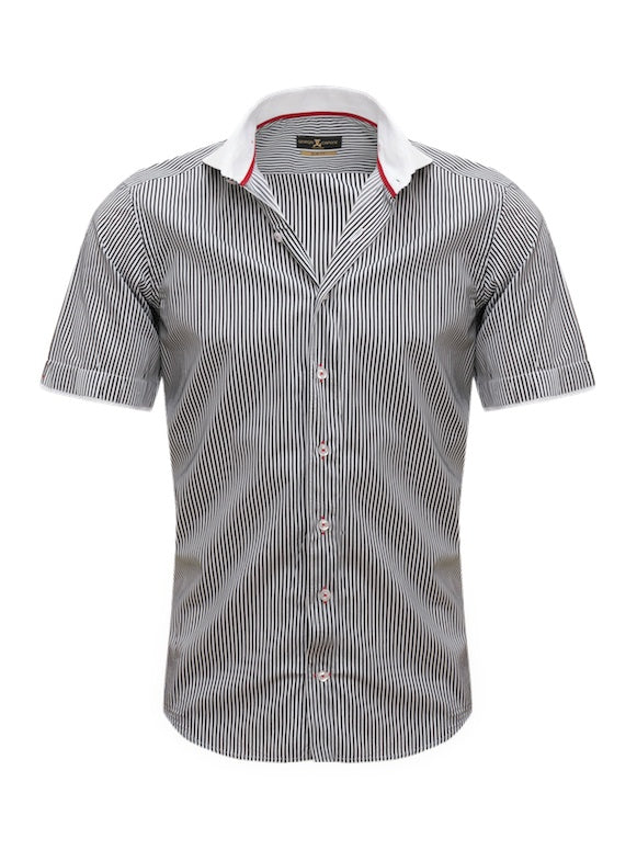Kurzarm-Herrenhemd, Giorgio Capone, schwarz-weiß gestreift, Slim Fit, 100% Baumwolle — schwarz-weiß gestreift | Giorgio Capone Premium Mode