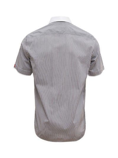 Kurzarm-Herrenhemd, Giorgio Capone, schwarz-weiß gestreift, Slim Fit, 100% Baumwolle Rückansicht — Giorgio Capone Premium Herrenmode