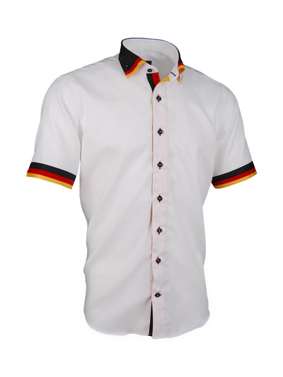 Kurzarm-Herrenhemd, Giorgio Capone, WM2026-Spezial, weiß, schwarz-rot-gold Akzente, Slim Fit, 100% Baumwolle, bügelfrei — derzeit ausverkauft
