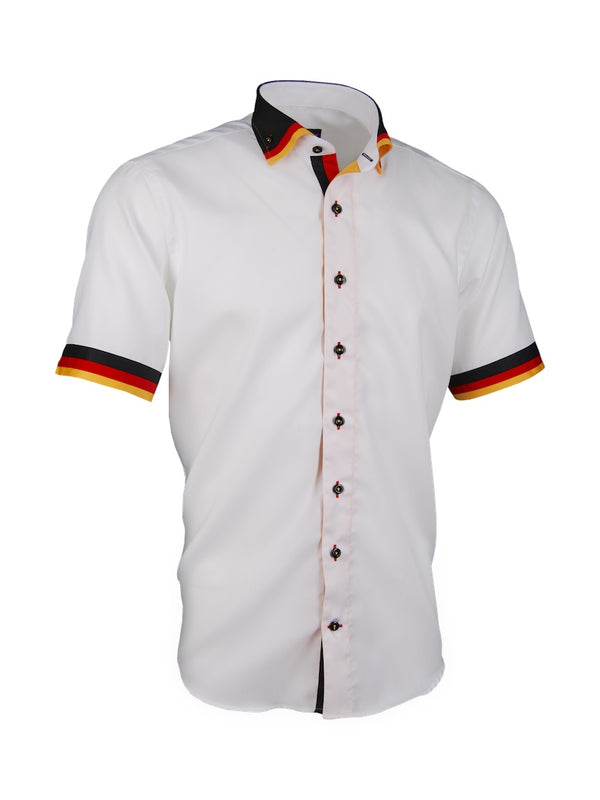 Kurzarm-Herrenhemd, Giorgio Capone, WM2026-Spezial, weiß, schwarz-rot-gold Akzente, Slim Fit, 100% Baumwolle, bügelfrei — schwarz-rot-gold Akzente | Giorgio Capone Premium Mode