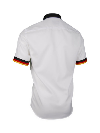 Kurzarm-Herrenhemd, Giorgio Capone, WM2026-Spezial, weiß, schwarz-rot-gold Akzente, Slim Fit, 100% Baumwolle, bügelfrei Rückansicht — Giorgio Capone Premium Herrenmode