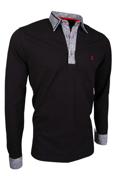 Premium Poloshirt, Giorgio Capone, langarm, schwarz, Piqué, 100% Baumwolle