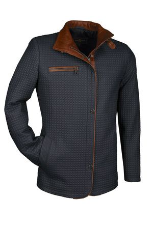 Damen-Lederjacke, Lamm, blau/braun, fein gesteppt