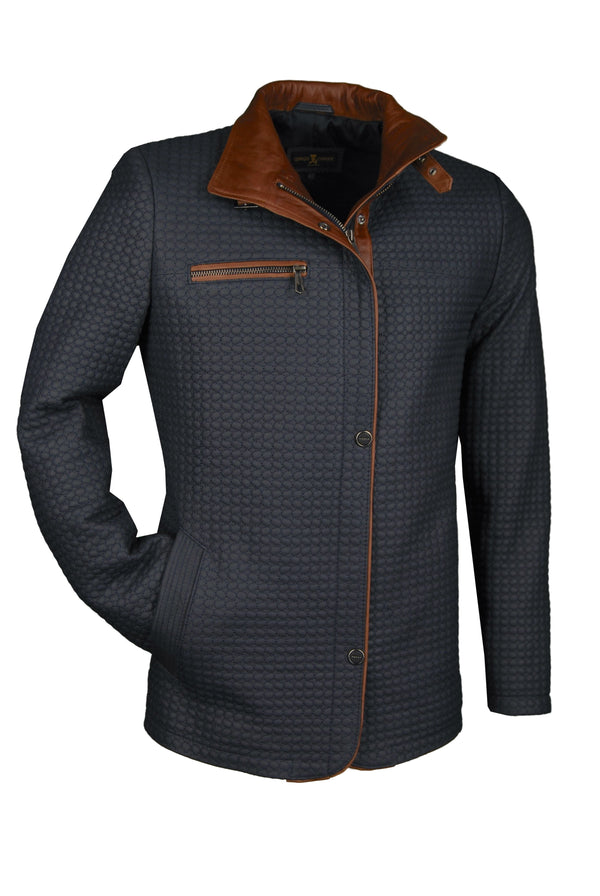 Damen-Lederjacke, Lamm, blau/braun, fein gesteppt