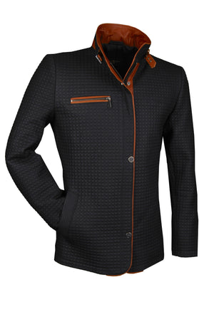 Damen-Lederjacke, Lamm, schwarz/cognac, fein gesteppt