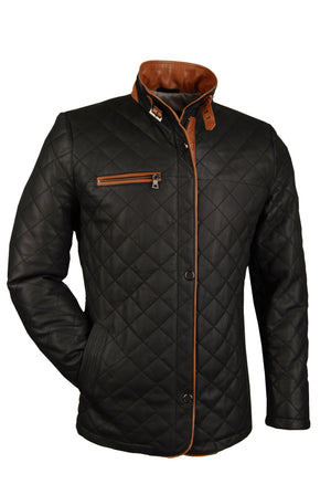 Damen-Lederjacke, Lamm, schwarz/cognac, gesteppt