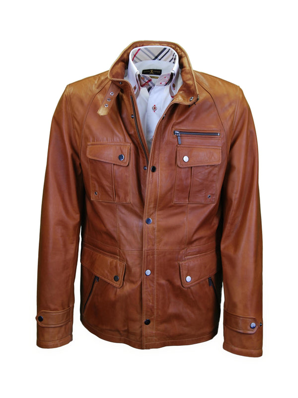 Lederjacke, Giorgio Capone, Lamm, Hochgestellter Kragen Cognac — Hochgestellter Kragen Cognac | Giorgio Capone Premium Lederjacke
