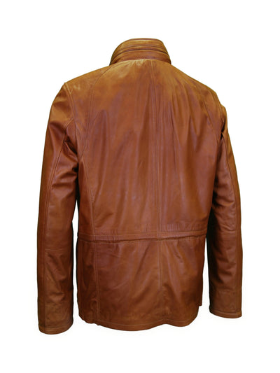 Lederjacke, Giorgio Capone, Lamm, Hochgestellter Kragen Cognac Rückansicht — Giorgio Capone Premium Herrenmode