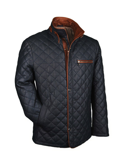 Lederjacke, Giorgio Capone, Lamm, dunkelblau - braun — reduziert | Giorgio Capone Sale
