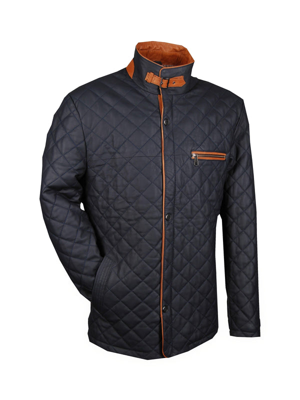 Lederjacke, Giorgio Capone, Lamm, dunkelblau - cognac — dunkelblau - cognac | Giorgio Capone Premium Lederjacke