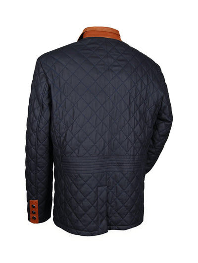 Lederjacke, Giorgio Capone, Lamm, dunkelblau - cognac Rückansicht — Giorgio Capone Premium Herrenmode