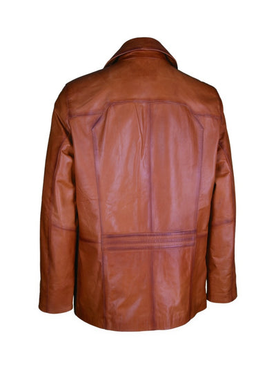 Lederjacke, Giorgio Capone, Lamm, Kragen flach, Cognac Rückansicht — Giorgio Capone Premium Herrenmode