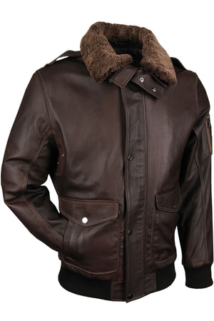 Giorgio Capone Herren-Pilotenjacke, Lamm Nappa, mit abnehmbaren Lammfell-Kragen, braun