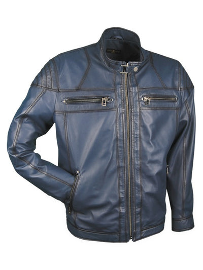 Lederjacke, Lamm, Blau, mit geschwärzten Kanten, Größe L (52) — reduziert | Giorgio Capone Sale