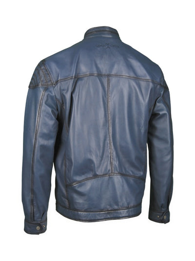Lederjacke, Lamm, Blau, mit geschwärzten Kanten, Größe L (52) Rückansicht — Giorgio Capone Premium Herrenmode