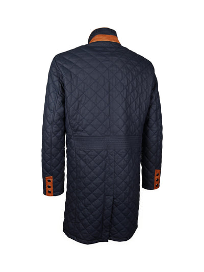 Ledermantel, Giorgio Capone, Lamm, dunkelblau - cognac Rückansicht — Giorgio Capone Premium Herrenmode