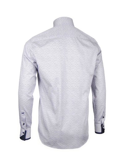 Premium Herrenhemd, weiß mit floralem Muster, dunkelblaue Akzente, Stehkragen, 100% Baumwolle Rückansicht — Giorgio Capone Premium Herrenmode