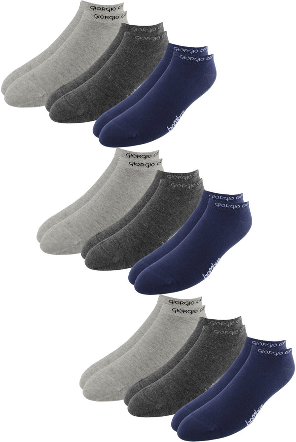 9er Pack Premium Sneaker Bambus-Socken, hellgrau, anthrazit und dunkel-blau