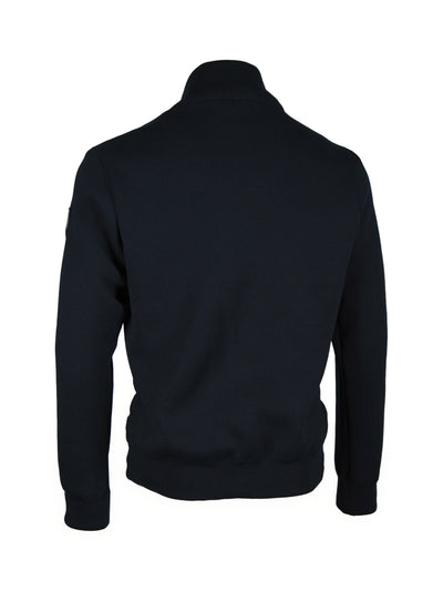 Premium Sweatjacke - eine Hybridjacke aus Strick und Stepp, dunkelblau Rückansicht — Giorgio Capone Premium Herrenmode